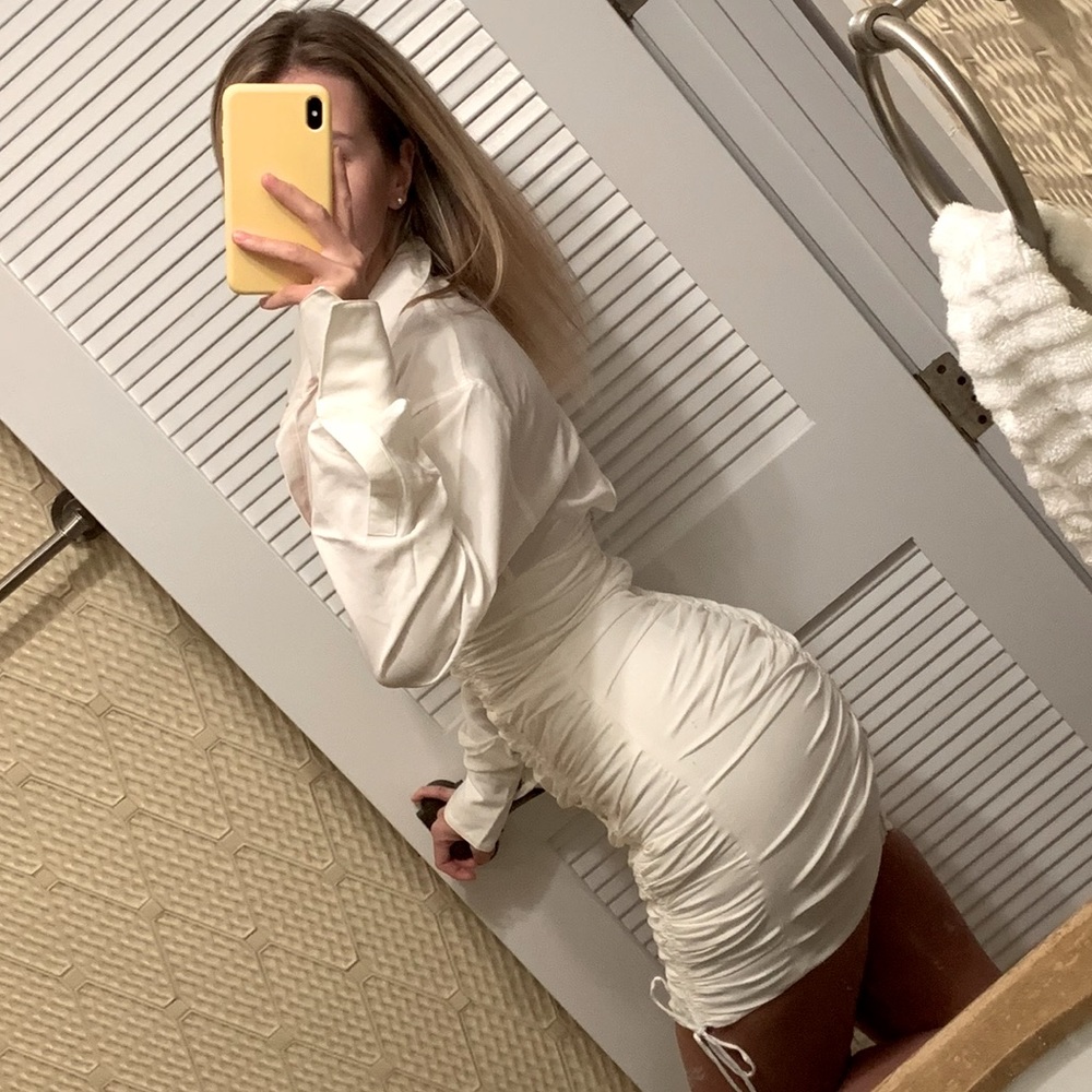 White ruched mini dress